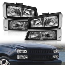 4pcs Headlights For 2003-2007 Chevy Silverado Avalanche Blacksignal Bumper Lamp