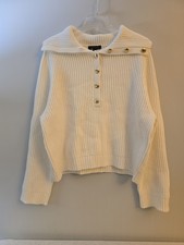 Ann Taylor Women's Knit Cozy Sweater Cream Gold Button Detail NWT Size Large