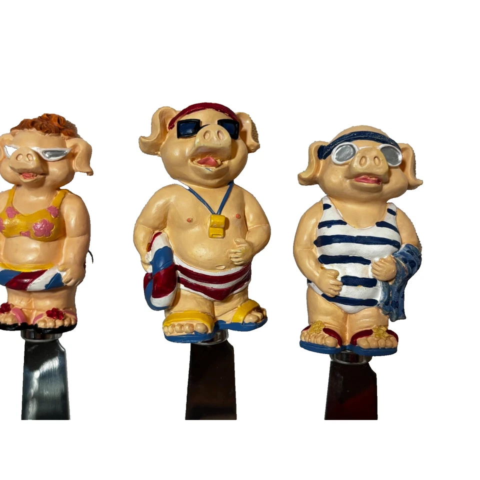 Tablescape Funny Pigs 4 piezas Tablero de Queso Aperitivo Esparcidores Cuchillos Playa Tema Foto 2 de 4