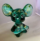 Fenton  GLASS  Pretty Butterflies on 3”  MOUSE  in Adorable Dress Rachelle  OOAK