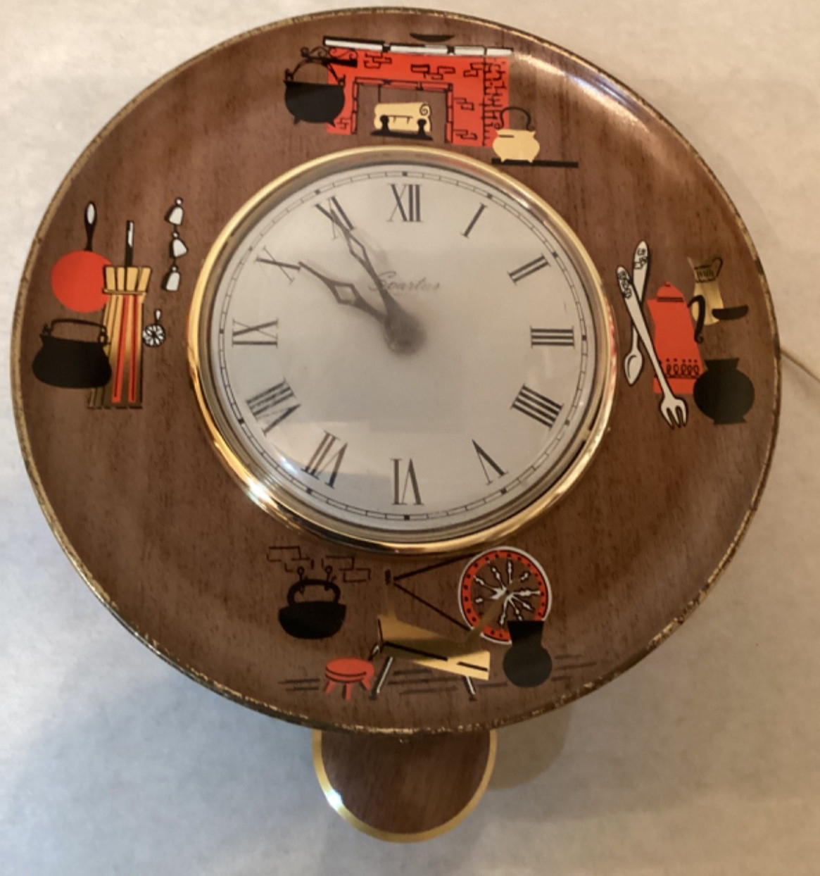 Vintage SPARTUS Kitchen Wall Clock Mid Century MCM DECOR for PARTS or REPAIR