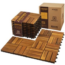 Acacia Wood Interlocking Patio Deck Tiles, 12 x 12 x 0.9 Inch Outdoor Floorin...