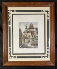Ernst Geissendorfer Colored Etching Rothenburg Tor Signed Original Custom Framed