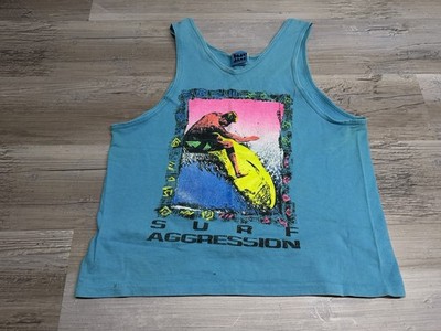 Vintage Body Ragz Shirt Mens Size M Rainbow Surfer Tank Top 80s 90s Retro Neon