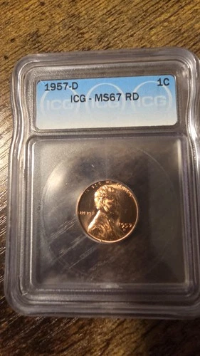 1957 D wheat penny ICG MS67 RD