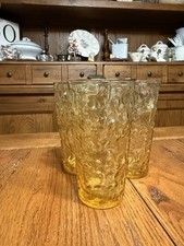 4 ANCHOR HOCKING Lido Milano Amber Honey Gold Crinkle Glass Tumblers 12 Oz 5.5"