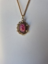 Vintage Sarah Coventry Necklace Pink Flower Rose Glass 19"