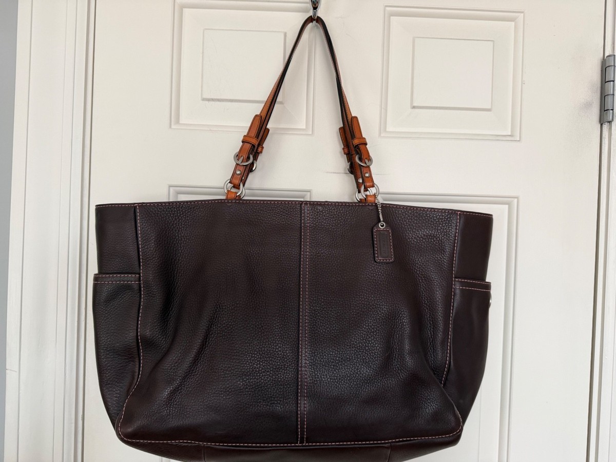 Coach F11347 Brown Pebbled Leather Large Tote Shoulder Bag for