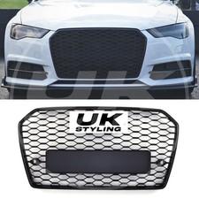 RS6 STYLE FRONT HONEYCOMB GRILLE UPGRADE GLOSS BLACK FOR AUDI A6 C7.5 16-18