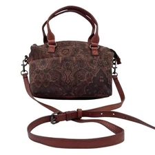 American Leather Co. Carrie Mini Dome Crossbody Bag in Tapestry Brown Suede Boho