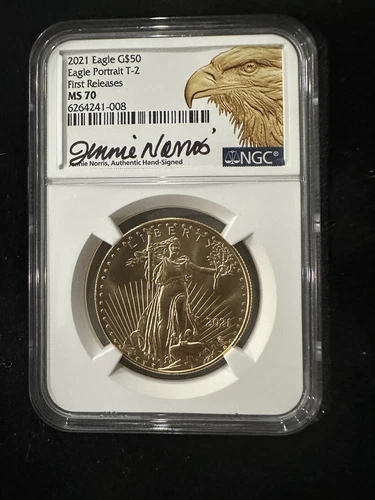 2021 GOLD EAGLE $50 NGC MS70 FIRST RELEASES! T-2 Hand Signed Jennie Norris.