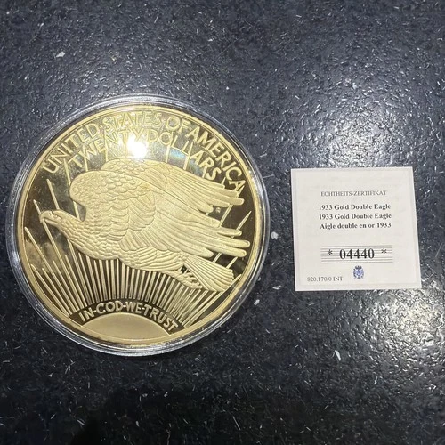 Gold Giants 1933 Gold Double Eagle 2012 100mm Coin Medal Gold Plated w/COA.