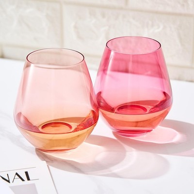 Coral & Fuchsia Colored Wine Glassware | Set of 2 16 Ounces, & 