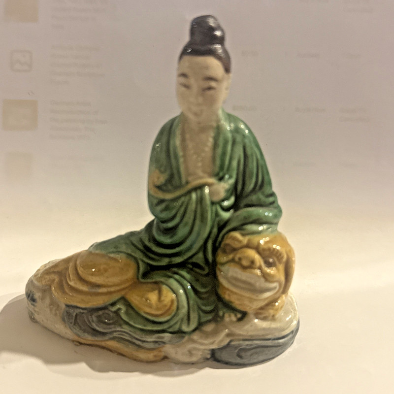 Vintage Chinese Green Sancai Glazed Pottery 3 1/4" Guanyin Sculpture Figure