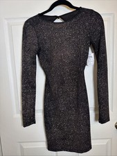 Windsor Sparkle Open Back Longsleeve Mini Bodycon Dress Small