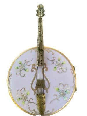 Vtg Unique  Banjo  Trinket Box Hand Painted Lenwile China