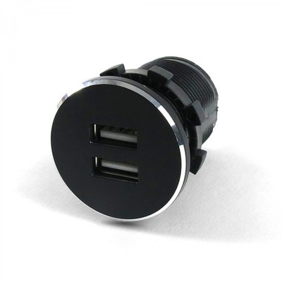 Black Dash Mount Dual Port USB Charger - Replaces Cigarette Lighter 