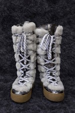 Free People Wilder Mukluk Boots Silver Cream Shearling Lace Up Platform Size 8