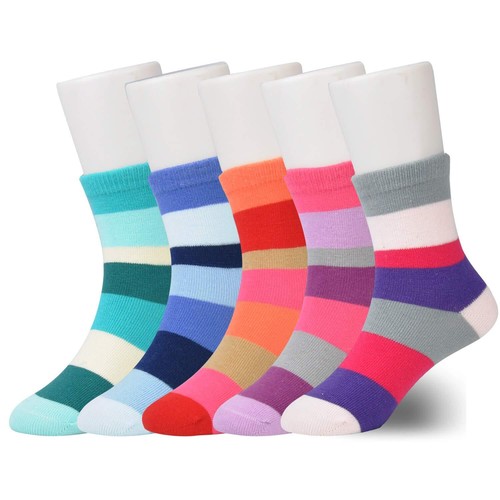 Big Girls' 5 Pair Pack Colorful Seamless Rainbow Stripes Crew Socks for 12-15... - Picture 2 of 7