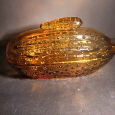 Antique Bryce Higbee & Company Amber Glass Cucumber Pickle Relish Dish Lid 1890s