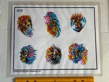 Vintage 1991 Spaulding Rogers Tattoo Flash Sheet D Series 30D Wizards