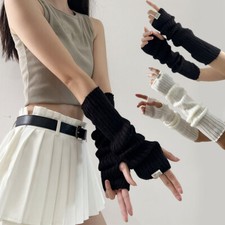 Women Long Half Finger Fingerless Gloves Arm Hand Warmer Knitted Mittens Winter  