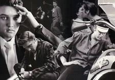 Many Pictures of Elvis Presley, Black & White Collage, Motorcycle etc - Postcard