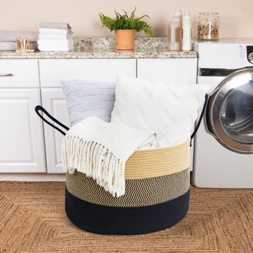 Woven Basket with Handles, Rope Woven Storage Basket for Living Room, Bedroom - Picture 4 of 26