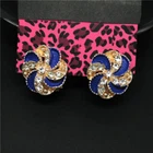 Hot Fashion Blue Enamel Rhinestone Windmill Crystal Women Stand Earring Gifts