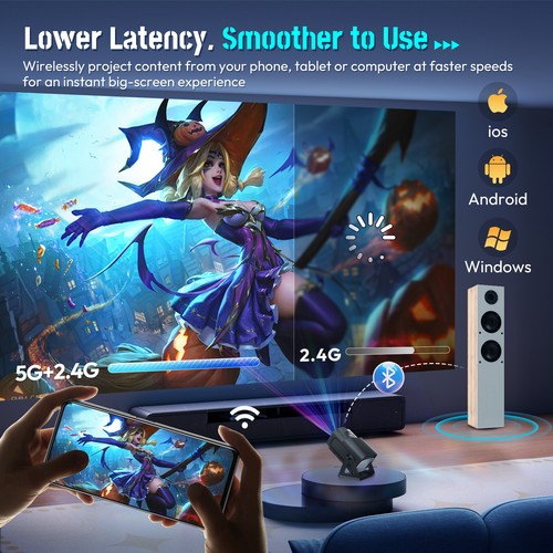 5G Smart LED Mini Projector Bluetooth WiFi Projector Home Theater Android & IOS - Picture 32 of 37
