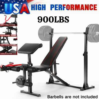 Weight Bench Set with Barbell/Squat Rack 900LB Bench Press Set Home/Gym Fitness!