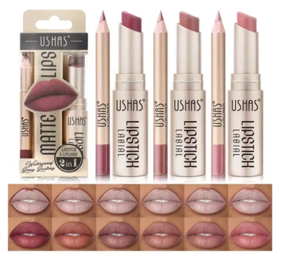 USHAS Matte Lipstick Lip Liner Set Long Lasting Waterproof Non Smudge Tint Paint Stain