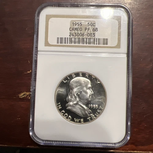 1955 Franklin Half Dollar NGC PF 68 CAMEO Frosty & Mirrored Near Perfection J-50