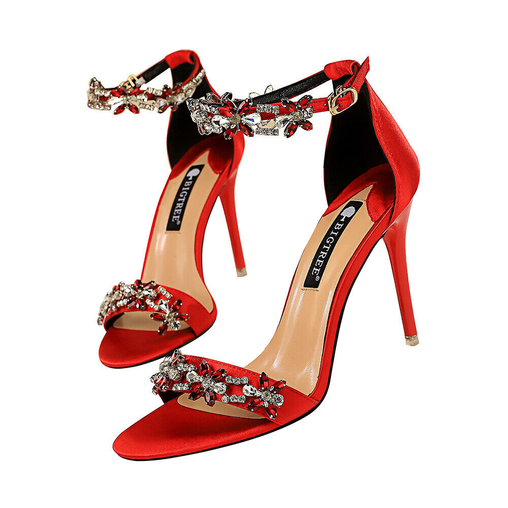Red Rhinestone Heels Red Satin Heels With Bow Rhinestone Red Satin