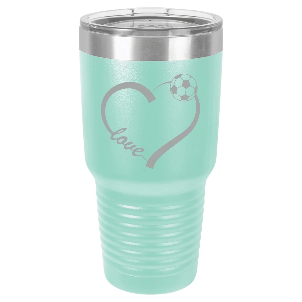Tumbler 20oz 30oz Travel Mug Cup Insulated Stainless Steel Love Heart Soccer