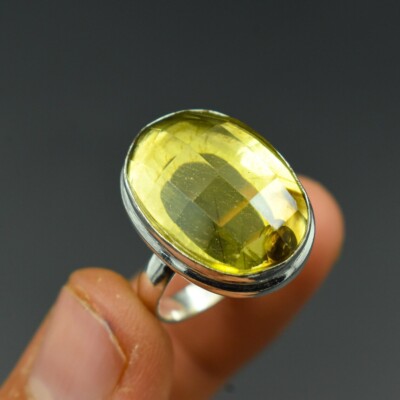 Faceted Yellow Sapphire Ring Stackable Ring 925 Sterling  Faceted Yellow Sapphire Sterling Silver Ring 925 main image 0