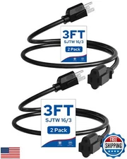 WILAWELS 2-Pack Outdoor Extension Cord 3FT, 16/3 Gauge SJTW Power Cable for I