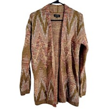 Lucky Brand Medium Long Wool Blend Cardigan Sweater Boho Chevron Open Front