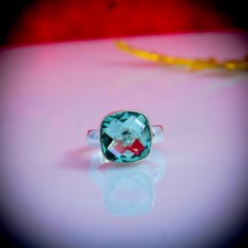 Valentine's Day Aqua Apatite Gemstone 925 Sterling Silver Handmade Ring All Size