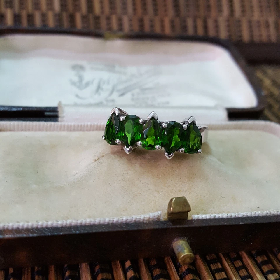 Anel de prata esterlina 925, anel diópsido cromado verde genuíno, tamanho O.5 EUA 7.5 - Imagem 4 de 4