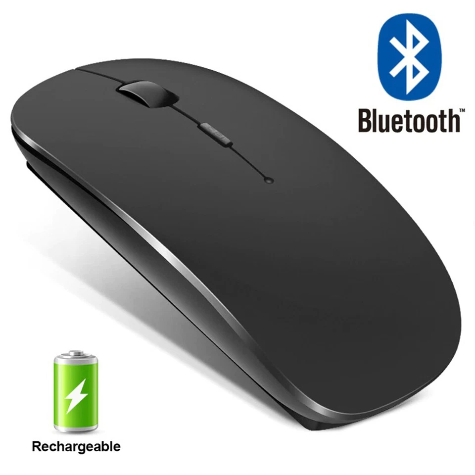 Black Wireless Bluetooth Rechargeable Mini Mouse USB Optical Mice For PC laptop - Image 2 of 4