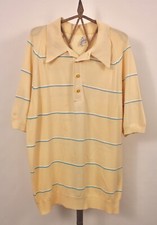 Men's VTG 60s Yellow Blue Striped Ban-Lon Polo Shirt Sz L 1960s Nylon