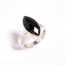 Natural Black Onyx Cut Stone Ring 925 Sterling Silver Handmade Statement Rings
