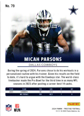 Micah Parsons 2024 Panini Prestige # 79 Dallas Cowboys Football