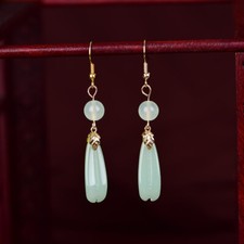 Jade Flower Earrings 925 Silver Jewelry Amulets Women Natural Jadeite Carved