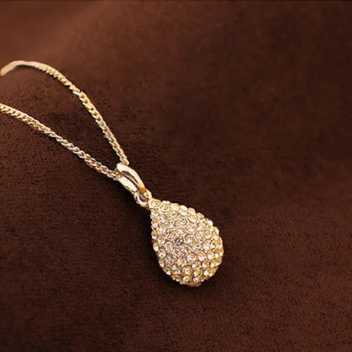 Women Fashion Shiny Rhinestone Waterdrop Pendant Long Chain Sweater Necklace Hot - Picture 10 of 13