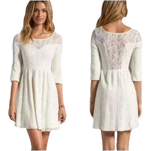 OFF WHITE Free People Off White Pizzo Sweetheart Maniche 3 4 Mini Abito Skater Donna Grande