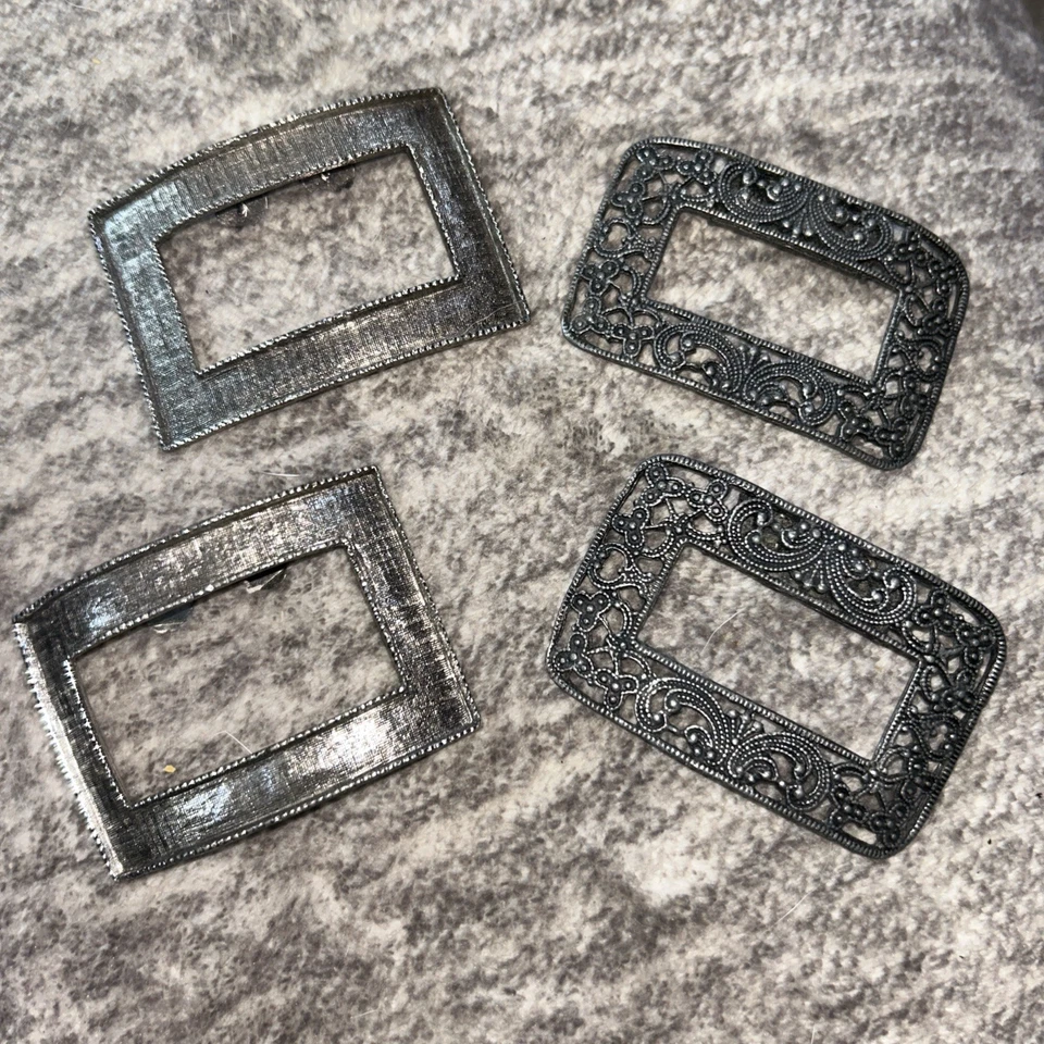 De Colección Musi Peregrino Zapatos Clips Ornamentados Filigrana Rectángulos Peltre Tono Plata Foto 2 de 4