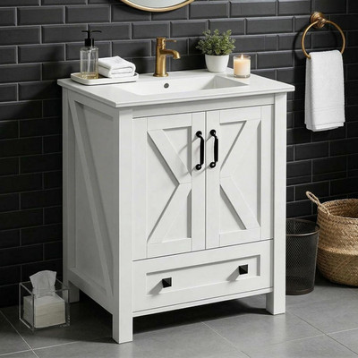 30 Inch Bathroom Vanity with Ceramic Sink   Modern Freestanding Bathroom Vanity 