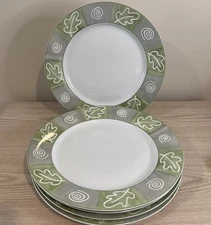 Studio Nova Leaf Collage Dinner Plates Set Of 4, 10-7/8” Green Gray Leaf AT710